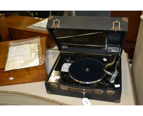 Ovaltine - a Decca picnic gramophone, Inst No. U 67898, c. 1923, awarded to Constantine Barett (then aged 7) as the first pri