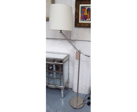 FLOOR READING LAMP, with adjustable white shade, 156cm H.