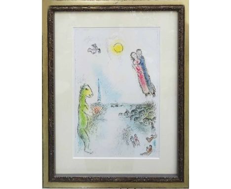 MARC CHAGALL 'Lovers in Paris', 1981, off set lithograph, printed by Maeght.