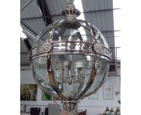 GLOBE LANTERN, French style, silvered finish, 100cm drop.