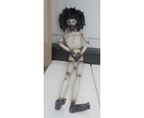 MANNEQUIN, life sized, cream painted wood with articulated joints, 169cm H.
