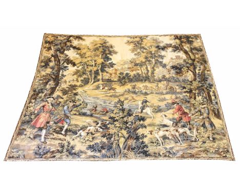 VERDURE DESIGN TAPESTRY, 177cm x 144cm, hunting scene in a woodland.