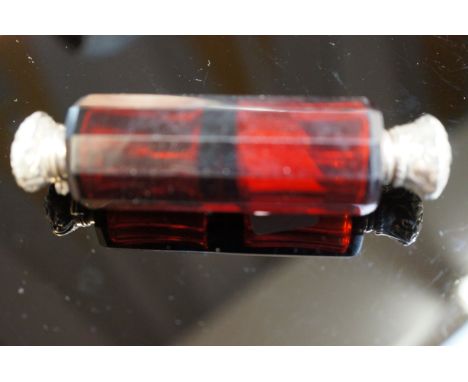 Victorian silver mounted ruby glass, double ended scent bottle c1880