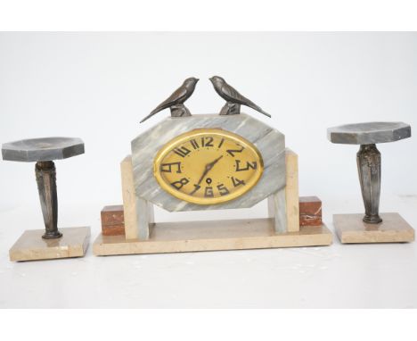 French Art Nouveau pewter mounted marble clock c 1910-1920