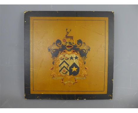 A Hand Painted Armorial Plaque, approx 36 x 36 cms, with the Latin inscription 'Virtute et Labore'.