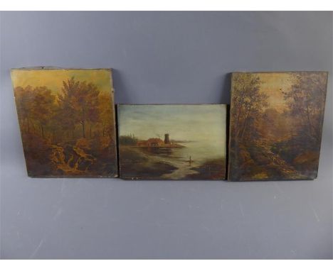 Artist Unknown - A Pair of Victorian Oils on Canvas, depicting Autumnal scenes, together with an Victorian Oil on Canvas seas
