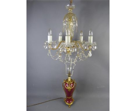 A Five Branch Cut Glass Chandelier, approx 50 cms h.