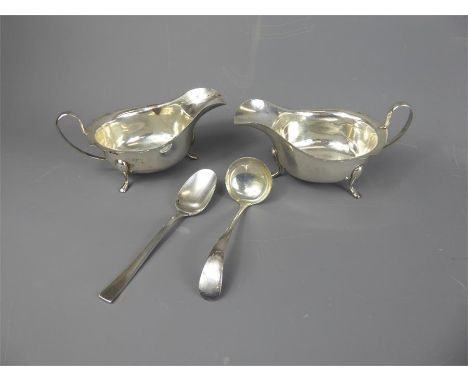 A Pair of Silver Sauce Boats, on hoof feet and having scalloped edging, Sheffield hallmark, mm Emile Viner, a single sauce la