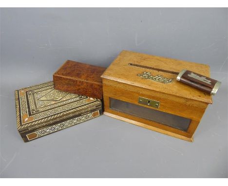 A Quantity of Boxes, including a vintage oak letter box, the box applied with decorative brass plaque 'Letters' approx 23 x 1