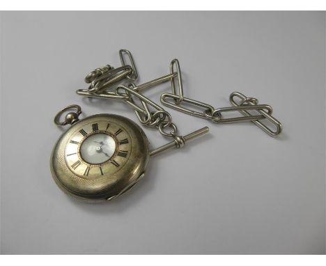 A Silver Dixon &amp; Norwich Half Hunter Pocket Watch, case nr 57585, white enamel face, Roman dial, second aperture (hands h