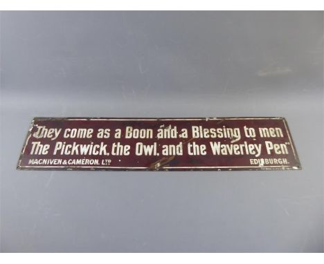 A Macniven & Cameron Ltd Vintage Enamel Advertising Sign, the sign reads: 'They come as a Boon and Blessing to men, The Pickw