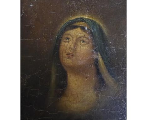 An Antique Hardwood Panel Miniature Portrait of the Madonna, the fine painting depicts the Madonna with face raised in suppli