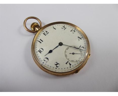 A 19th Century 9 ct Gold Open Faced Pocket Watch, case stamped nr 116490, white enamel face, numeric dial, second aperture an