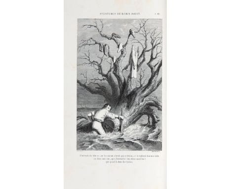 Carrey, Emile: Les aventures de Robin Jouet. Tours: A. Mame et fils 1864.  24,6 x 16,5 cm. Front. und 23 Holzstichtaf. 500 SS