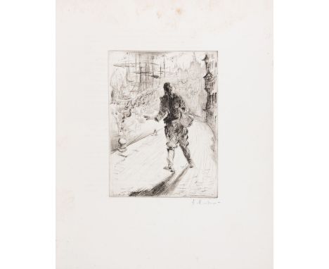 Defoe, Daniel: Robinson Crusoe.  München: Der Bücherwinkel 1922.  32 x 26,8 cm.  Mit 20 signierten OrRadierungen von F. Heubn