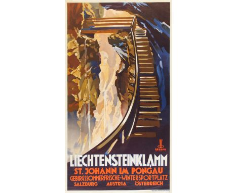 HEINRICH CAESAR BERANN  1915 - 1999LIECHTENSTEINKLAMM - ST. JOHANN IM PONGAU - GEBIRGSSOMMERFRISCHE - WINTERSPORTPLATZ  UM 19