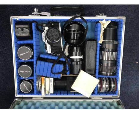 CASE CONTAINING MINOLTA CAMERA AND ACCESSORIES