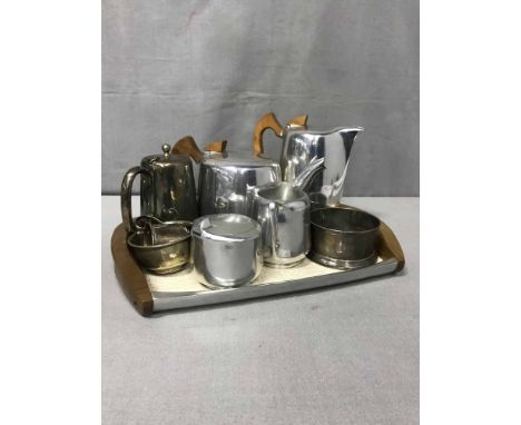PICQUOT WARE FOUR PIECE TEA SERVICE together with other silver plate