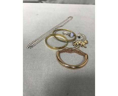 LOT OF COSTUME JEWELLERYincluding Michael Kors bracelet, silver neck chain, moonstone silver ring, etc