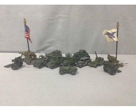 COLLECTION OF VINTAGE DINKY MODEL ARMY VEHICLESincluding cars, jeeps, cannons and tanks