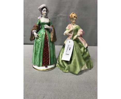 ROYAL DOULTON FIGURESThe Ermine Coat HN1981, Top O' The Hill HN1834, together with Paragon Valerie, Royal Worcester First Dan