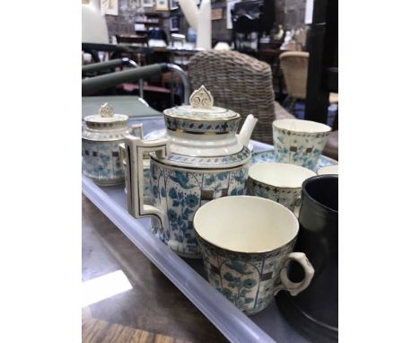 EARLY TO MID 20TH CENTURY TEA SERVICE along with two small pewter tankards
