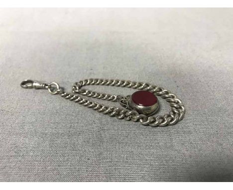 SILVER ALBERT CHAIN WITH AGATE FOB
