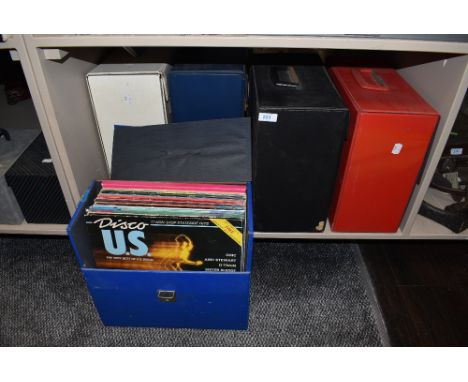 Five vintage vinyl carry cases with various albums Lp's and singles including pop and rock interest