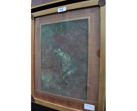 A vintage original mixed media or pastel of an impressionist frog or toad