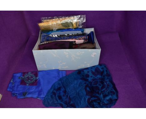 A selection of printed and similar silk scarf and handkerchief