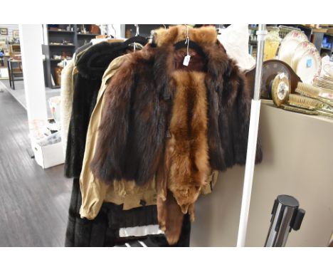 A vintage fur shrug, a fox fur stole and two collars,one being mink.