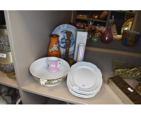 A selection of ceramics including studio pottery style vase and hand painted lamp base