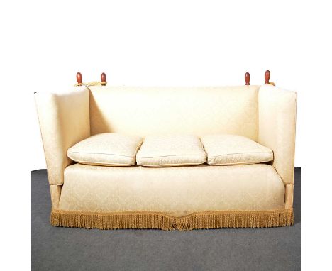 Knole sofa, rectangular wings, gold cotton upholstery, width 171cm, depth 89cm, height 95cm.