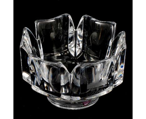 An Orrefors 'Corona' crystal bowl, signed L Hellsten, 14.5cm diameter; an Edinburgh Crystal vase, cygnet, salt and pepper sha