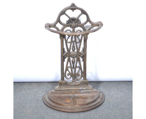 Coalbrookdale style cast iron stick stand, modern, demi-lune form, width 42cm, height 82cm.