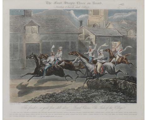 After William Barraud, The Keeper's Poney, colour print, 33 x 40cm; together with Harris after Alken, First Steeple Chase on 