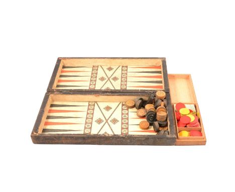 Staunton boxwood chess set, pieces 7cm and smaller; two wooden cribbage boxes; vintage card games, etc.