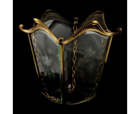 Edwardian brass framed hall lantern, square tapering form with cut glass sunburst panels, 30x30cm, height 35cm.Condition repo