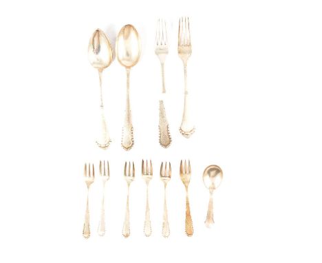 Quantity of Danish silver cutlery, Jensen style, various makers and dates, mostly 1920s-1930s, the terminals with beaded outl