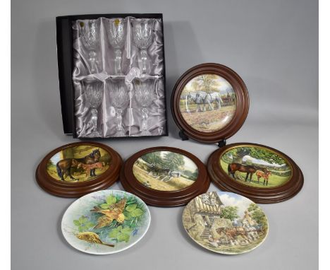 A Collection of Various Collectors Plates to include Royal Worcester Horses, Together with a Boxed Set of Italian Glasses 