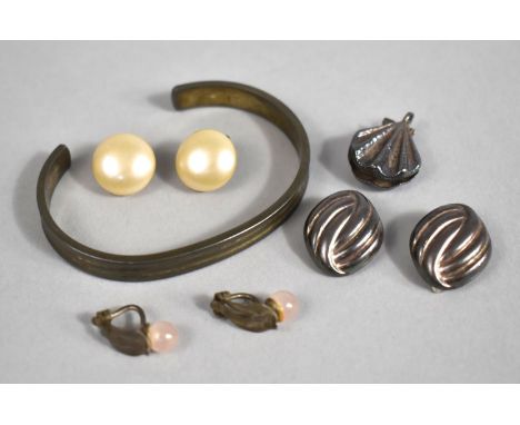 A Collection of Silver Jewellery to Comprise Sterling Silver Handwrought Bangle with Makers Initials for CW, Shell Pendant, C