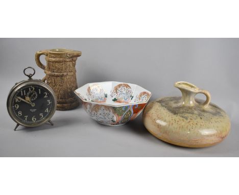 A Modern Oriental Octagonal Bowl, Glazed Jug, Alarm Clock Etc 