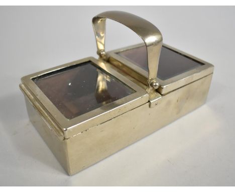 An Edwardian Silver Plated Two Division Cigarette Box with Hinged Glazed Lid, 18cms Wide 