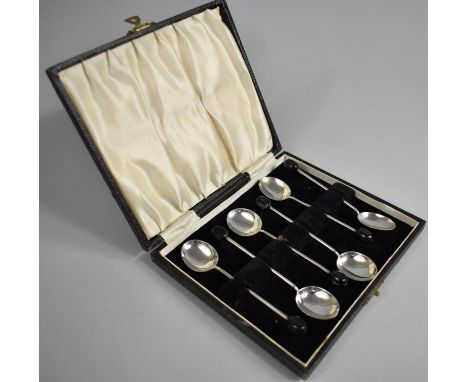 A Cased Set of Six Silver Coffee Spoons with Coffee Bean Finials by Elkington &amp; Co., Birmingham 1950 