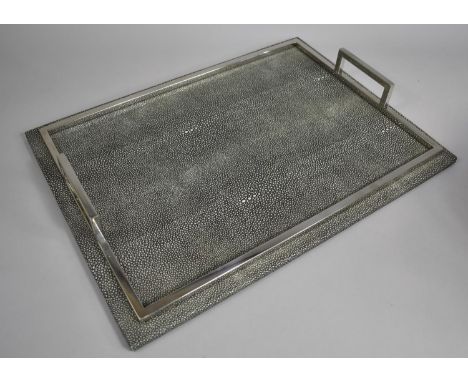 An Art Deco Faux Shagreen and Silver Plated Rectangular Two Handled Tray, 49cms by 35cms 