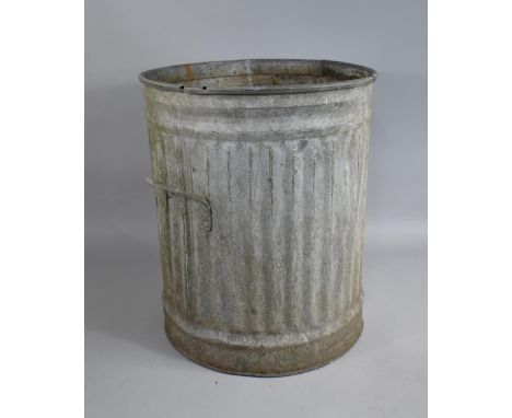 A Vintage Galvanised Iron Ribbed Bin with Twin Handles, 51cms High 