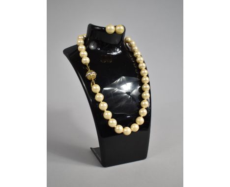 A Vintage Pearl Necklace with 925 Silver Orb Clasp Stamped for Alpaca Together with Earrings 