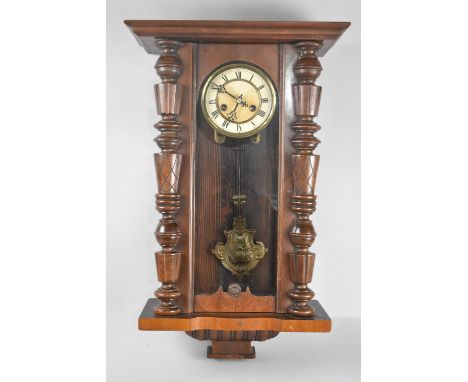 An Edwardian Vienna Style Wall Clock with Eight Day Movement and Art Nouveau Influenced Pendulum 