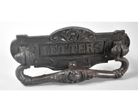 A Victorian Art Nouveau Style Cast Iron Letter Flap and Door Knocker by Kenrick, Birmingham Stamped No 53, Reg. No. 38622P, 2