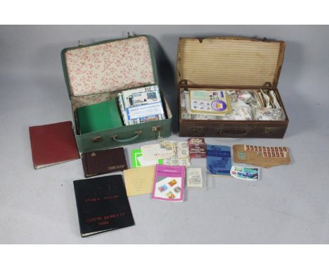 A Vintage Leather Case Containing Large Quantity of Loose Stamps together with a Second Case Containing Stamp Albums Etc 